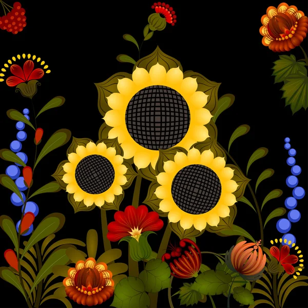 Ornement ukrainien traditionnel avec tournesol. eps10 — Image vectorielle