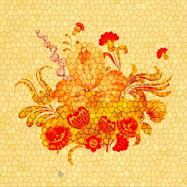 Arreglo floral sobre fondo amarillo con grietas. eps10 — Vector de stock