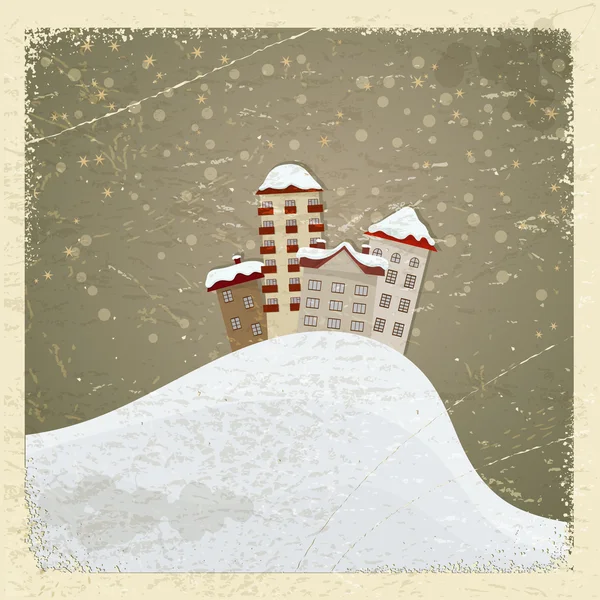 Postal vintage con un grupo de casas en la nieve. eps10 — Vector de stock