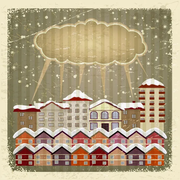 Tarjeta Vintage con una imagen retro de la ciudad y la nube. eps10 — Vector de stock