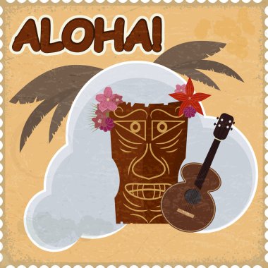 Vintage kartpostal hawaiian elemanları ile. eps10