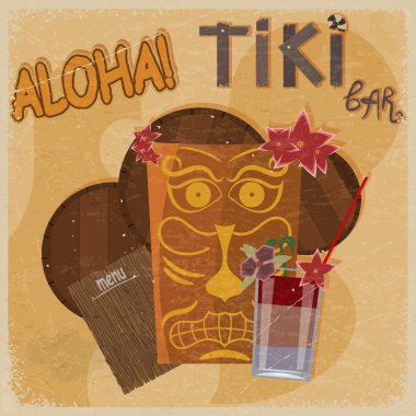 Vintage kartpostal - tiki bar işareti - hawaiian maskeleri featuring,