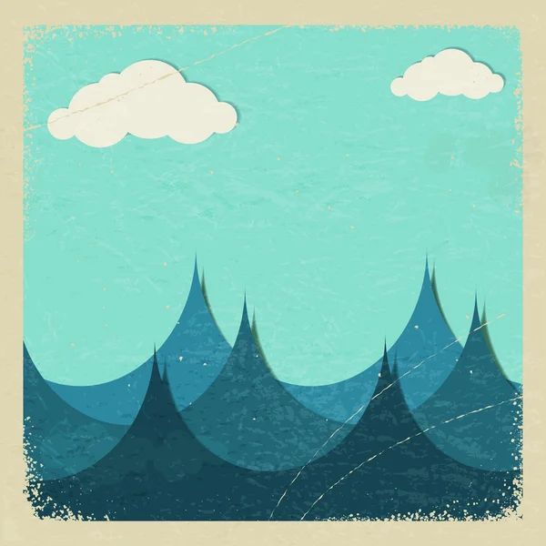 Ilustração de um mar tempestuoso e nuvens de papel. eps10 — Vetor de Stock