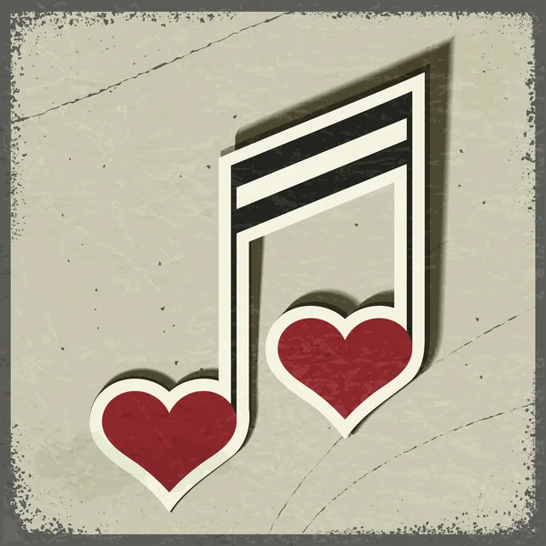 Postal vintage con signo musical en forma de corazones. eps10 — Vector de stock