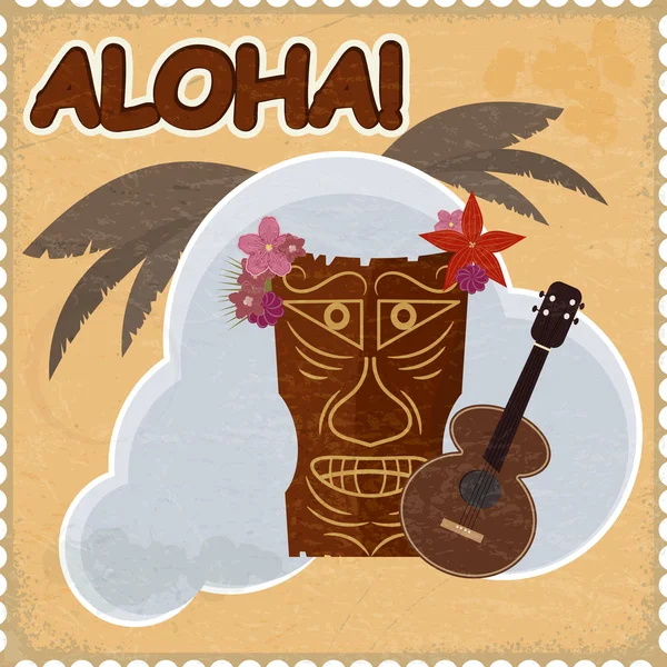 Carte postale vintage avec des éléments hawaïens. eps10 — Image vectorielle
