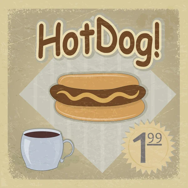 Carte postale vintage et une photo de hot-dogs. eps10 — Image vectorielle