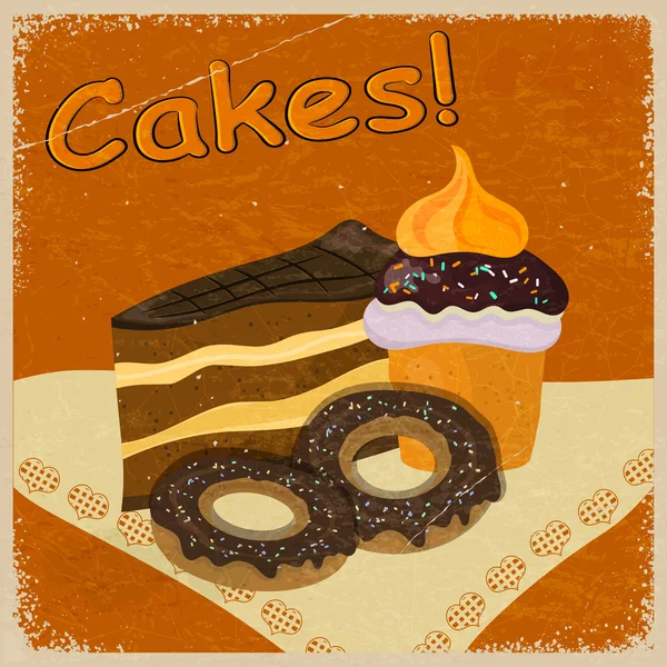 Урожай фонове зображення шматочка торта і печива на серветці — стоковий вектор