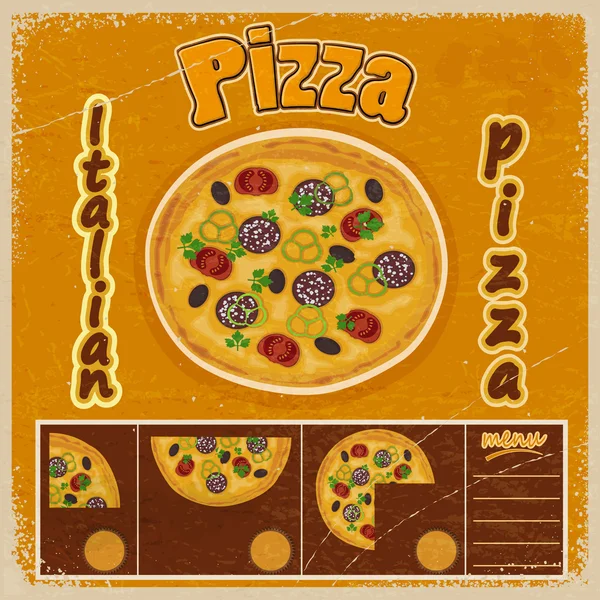 Ročník grunge pozadí s pizza menu. — Stockový vektor