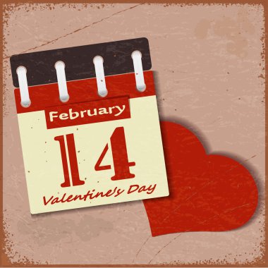 bir takvim ve kırmızı bir kalp ile antika arka plan