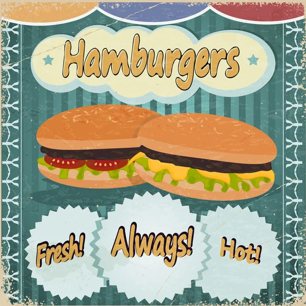 Vintage bakgrund med bilden av hamburgare. — Stock vektor