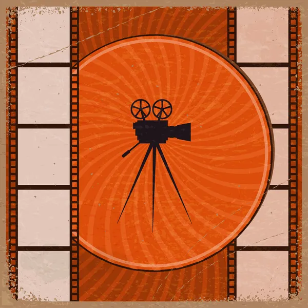 Vintage orange Hintergrund mit der Silhouette der Filmkamera ein — Stockvektor