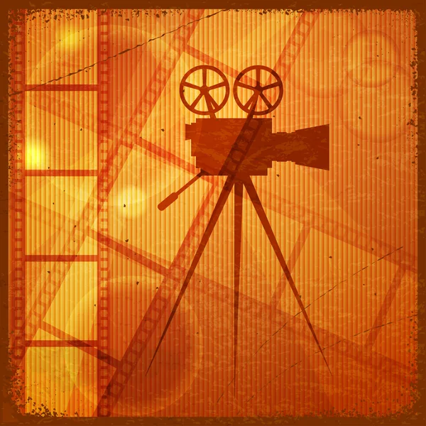 Vintage orange background with the silhouette of movie camera — Stock Vector