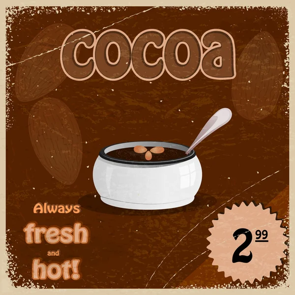 Retro achtergrond met de afbeelding van een kop warme chocolademelk en co — Stockvector
