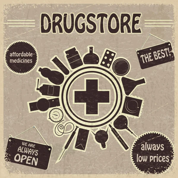 Vintage sign for the drugstores — Stock Vector