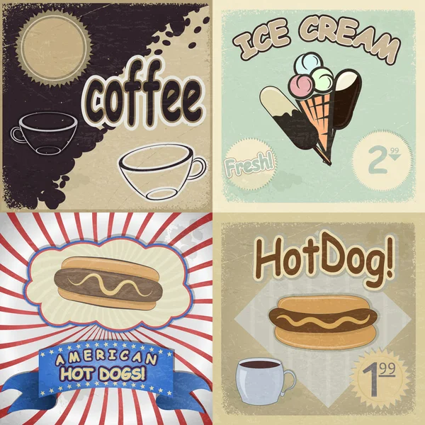 Set of vintage cards with the image of fast food — Stock Vector