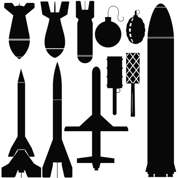 Set van bommen en raketten — Stockvector