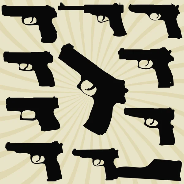 Una serie di sagome di pistole — Vettoriale Stock