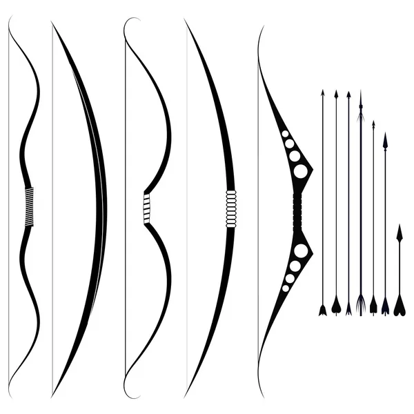 Un conjunto de arcos militares. Armas medievales — Vector de stock