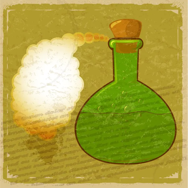 Εκλεκτής ποιότητας κάρτα με μια εικόνα πράσινο μπουκάλι δηλητήριο — Διανυσματικό Αρχείο