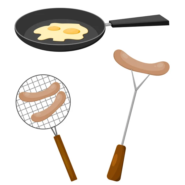 Pan, worst, gegrilde — Stockvector