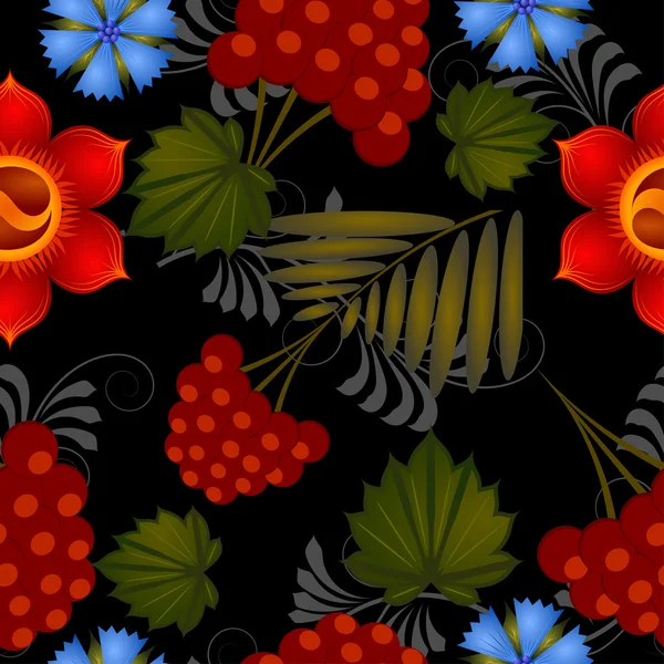 Petrikovs 絵の要素を持つシームレスな花の背景 — ストックベクタ