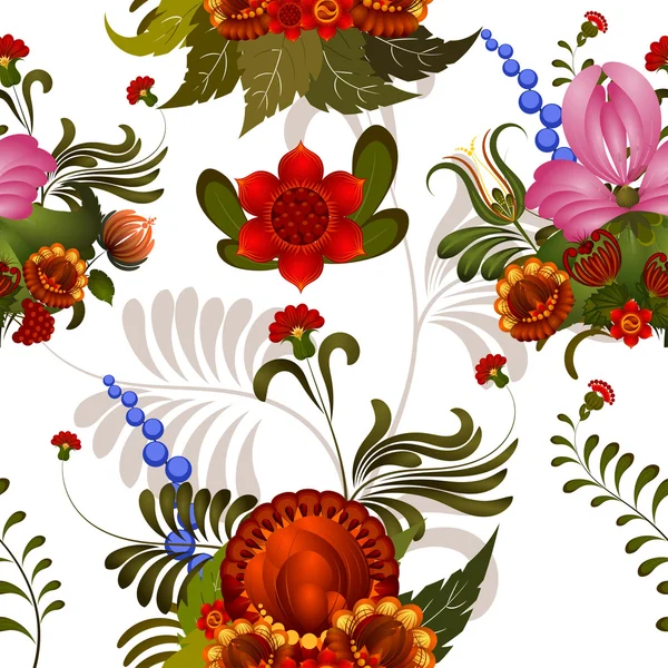 Naadloze floral patroon met elementen van petrikovs schilderij — Stockvector