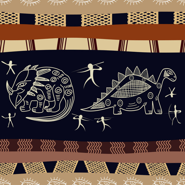 Бесшовная текстура с силуэтами динозавров
