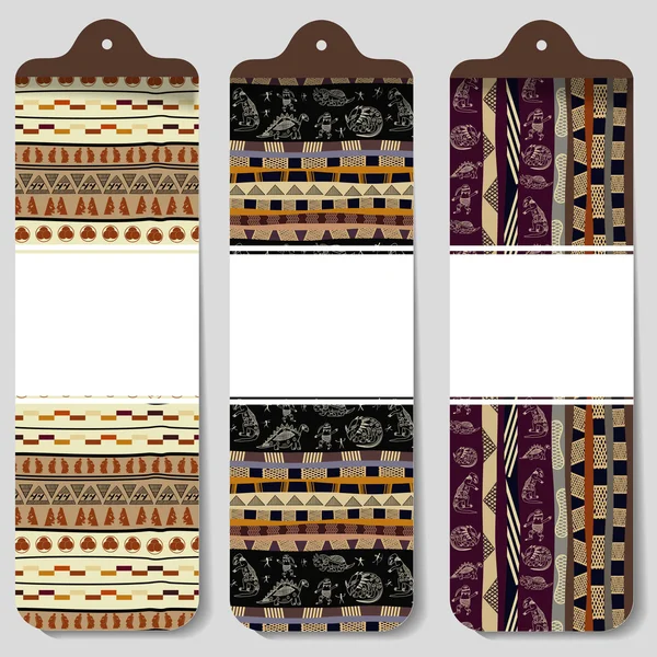 Tres pancartas abstractas de papel con la imagen de African Tribal st — Vector de stock