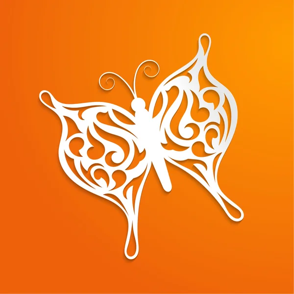 Fondo naranja abstracto con una mariposa de papel — Vector de stock