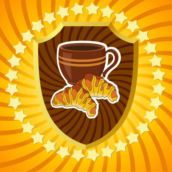 Shield with coffee and croissants. — Stock Vector