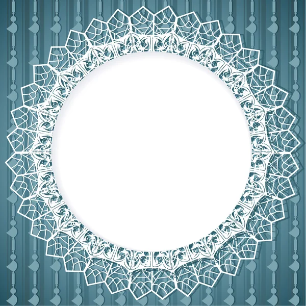 Napperon en dentelle blanche sur fond bleu avec des éléments verticaux — Image vectorielle