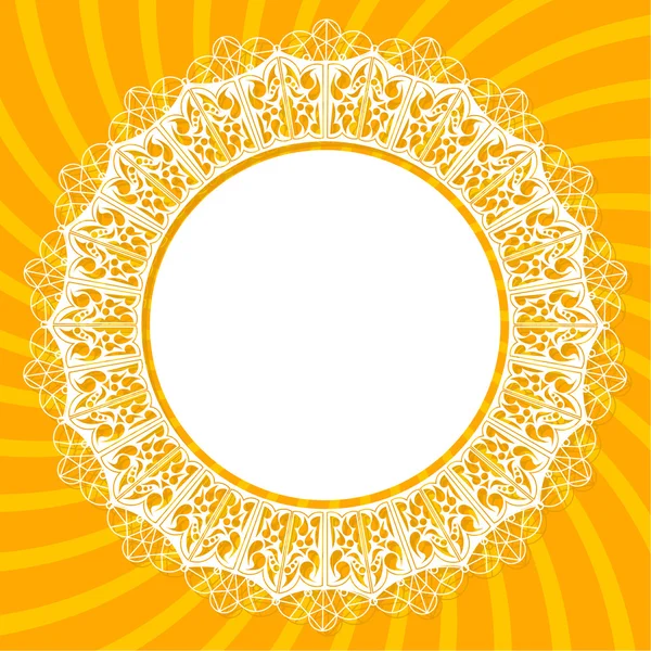 Encaje blanco tapete sobre un fondo naranja con rayos — Vector de stock