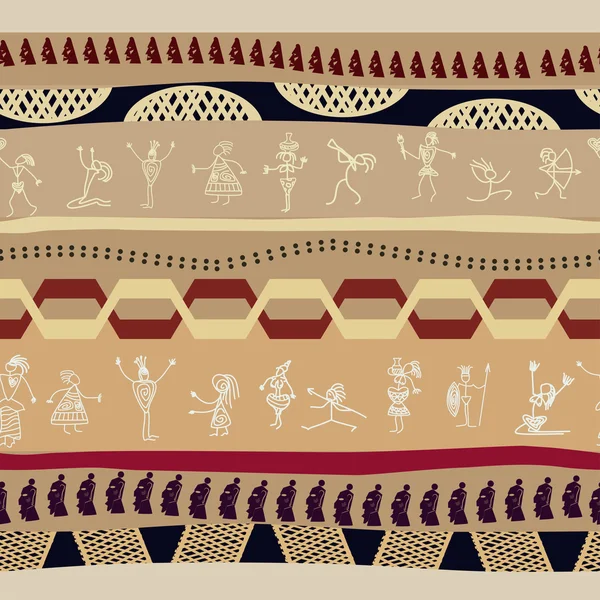 Ilkel peopl siluetleri ile Seamless tribal modeli — Stok Vektör