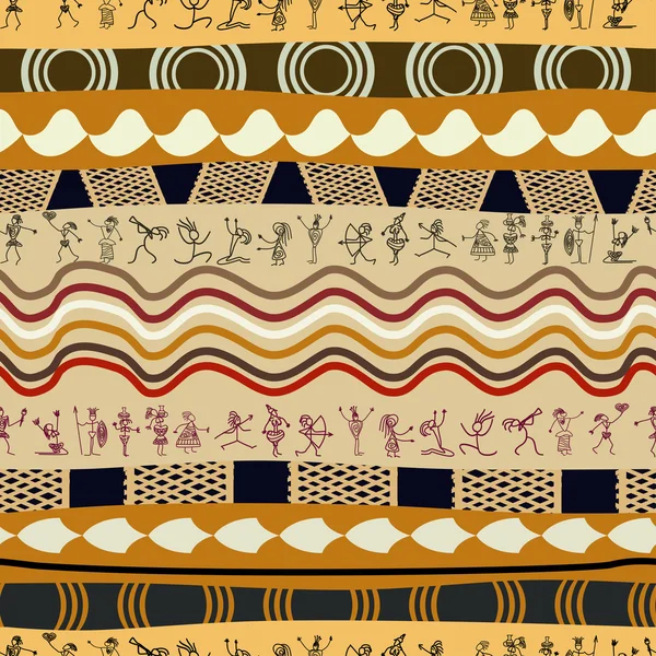 原始的な人々 のシルエットとのシームレスな部族のパターン — ストックベクタ