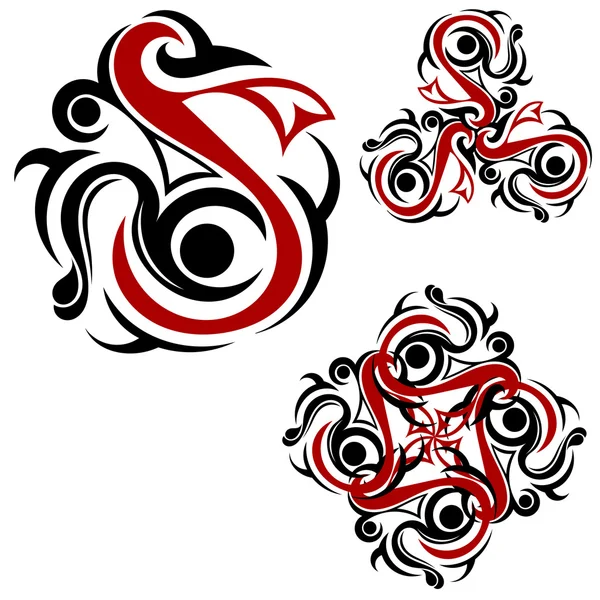 Tatuaje tribal con elementos rojos — Vector de stock