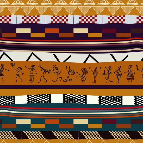 Bezešvá textura s postavami primitivní. Tribal styl — Stockový vektor