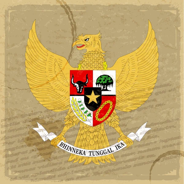 Escudo de armas indonesio sobre una vieja hoja de papel — Vector de stock