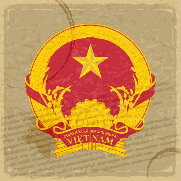 Escudo de armas vietnamita en una vieja hoja de papel — Vector de stock