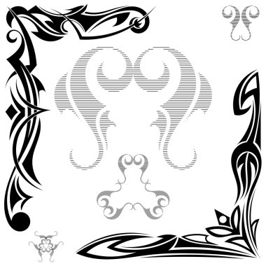 Bir dizi siyah element kabile dövmesi.