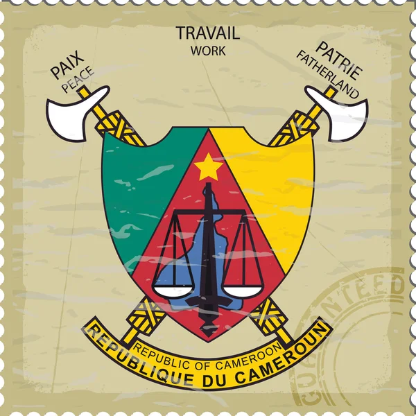 Brasão de armas dos Camarões no antigo selo postal —  Vetores de Stock
