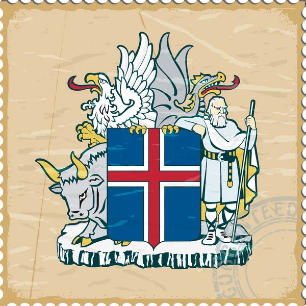 Coat of arms of Iceland on the old postage stamp — Stock Vector