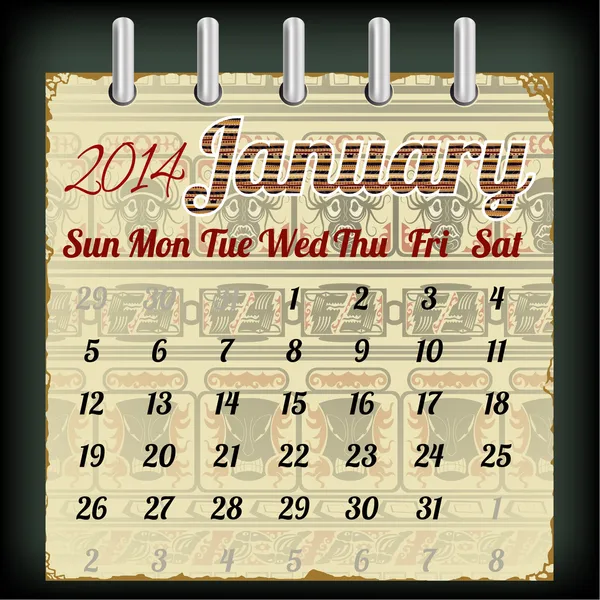 Calendar for January 2014 with an African — Stock Vector