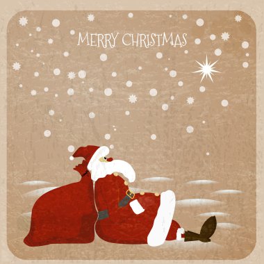Holidaymaker Santa Claus with red bag for presents - vintage pos clipart