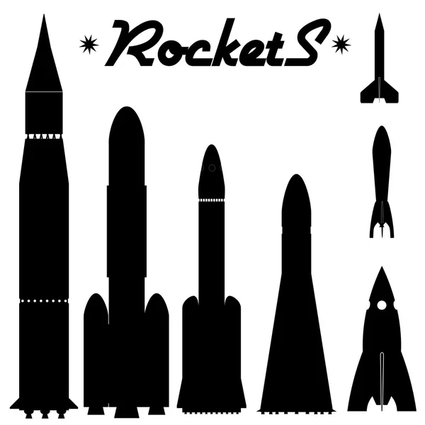 Set of silhouettes of rockets — Stock Vector