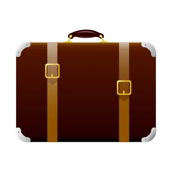 Brown suitcase with straps and buckles. Vintage style — Stock Vector