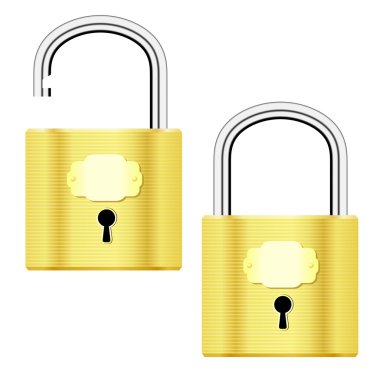 vektör çizim açık ve kapalı sarı asma kilitler
