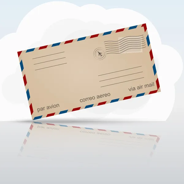 Antiguo sobre de correo aéreo con nube y reflexión — Vector de stock