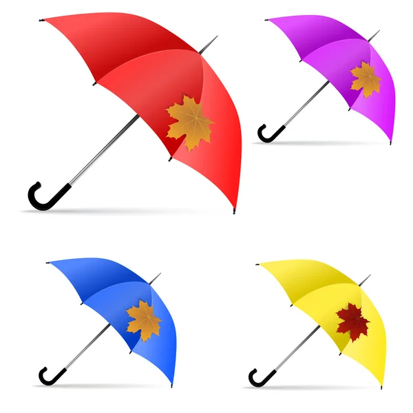 Uppsättning av paraplyer med lönnlöv — Stock vektor