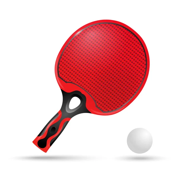 Raqueta roja para el ping-pong y la pelota — Vector de stock