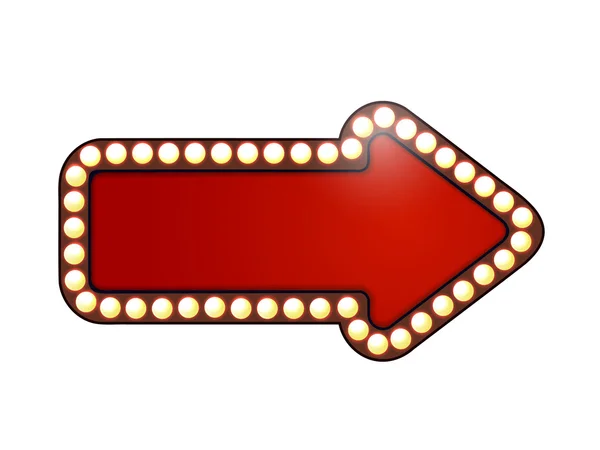 Rode pijl met gloeilampen. geïsoleerd — Stockvector